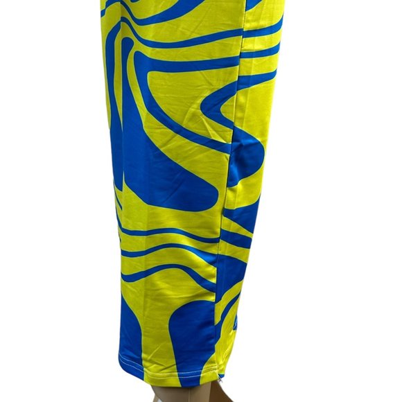 Women Bodycon Strapless Dress Large Yellow Blue Midi Stretch Backless - Picture 12 of 15